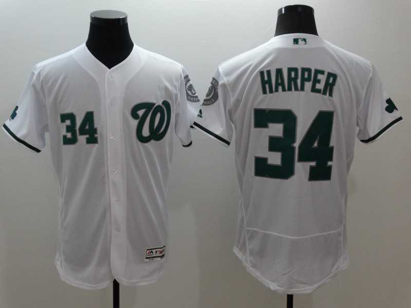 Nationals 34 Bryce Harper White St. Patrick's Day Flexbase Jersey,We sell and wholesale Nationals 34 Bryce Harper White St. Patrick's Day Flexbase Jersey on line form chian!